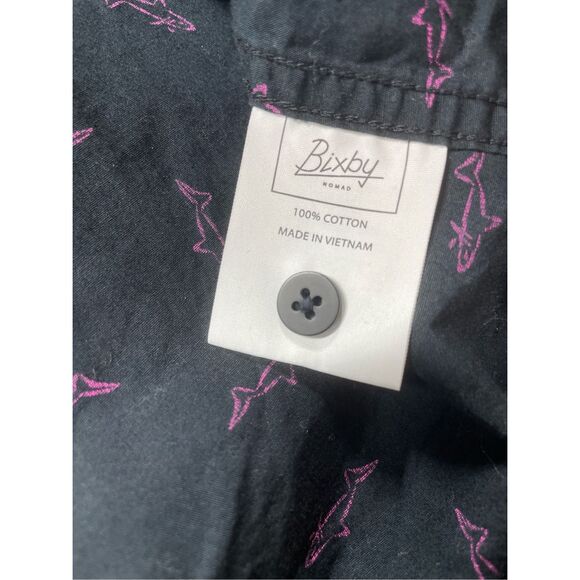 Bixby Slim Fit Shark Print Button Shirt Mens XL Black Neon Pink Coastal Casual - Picture 5 of 9
